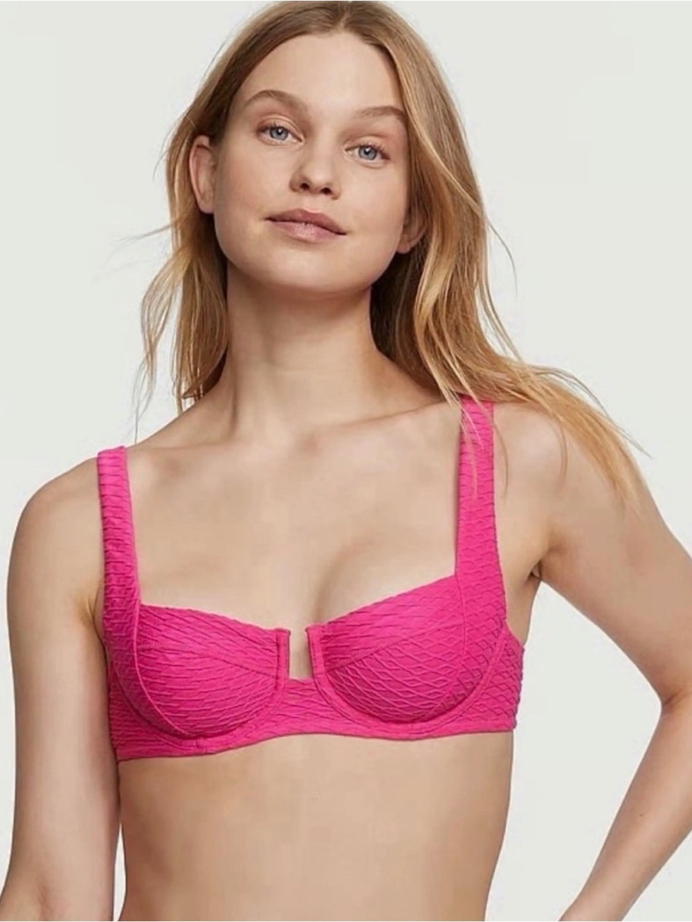 Victoria's Secret Forever Pink Textured Lace Back Underwire Bikini Top 32C